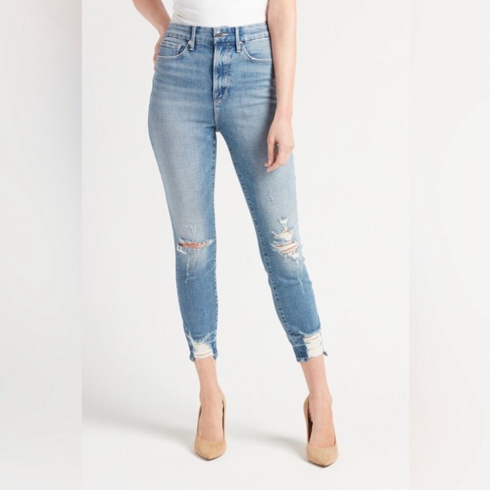 Good American Good Waist Crop Chew Hem Jeans Blue 634